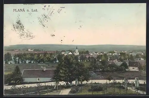 AK Planá n. Luz, Panorama mit Strassenpartie