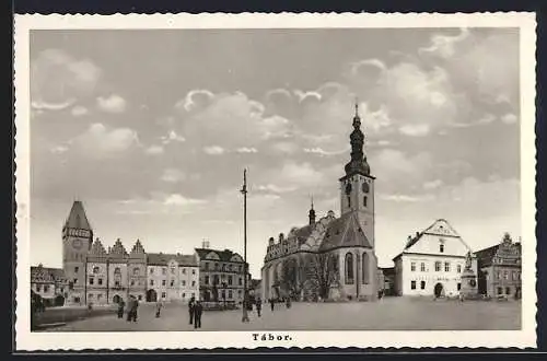 AK Tábor, Strassenpartie mit Kirche