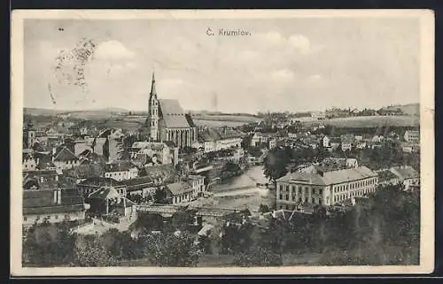 AK C. Krumlov, Panorama mit Kirche