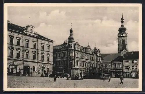 AK Písek, Strassenpartie mit Denkmal