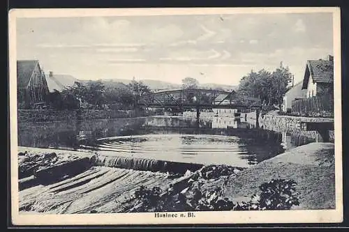 AK Husinec n. B., Blick zur Flussbrücke