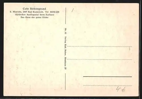 AK Bad Bramstedt in Holstein, Cafe Birkengrund, Kurhaus, Jägersteig