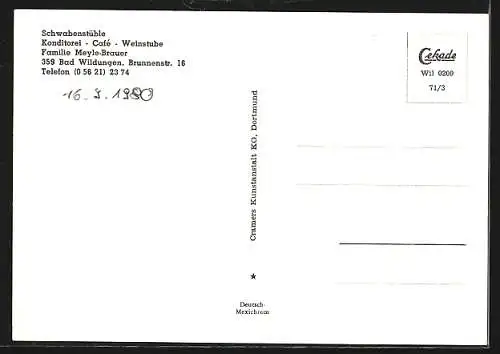 AK Bad Wildungen, Cafe Schwabenstüble, Brunnenstrasse 16