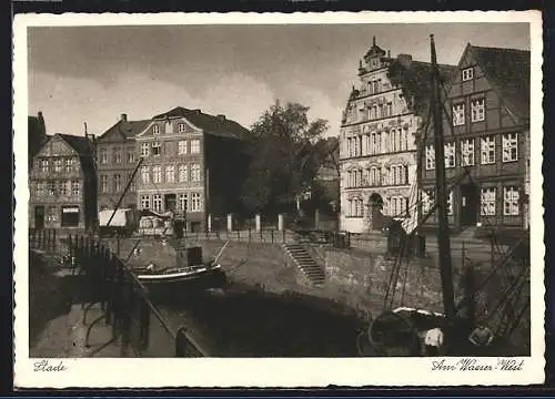 AK Stade, Am Wasser-West, Häuserfassaden mit Giebel