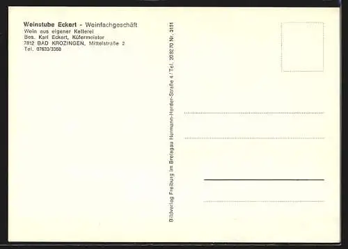 AK Bad Krozingen, Gasthaus Weinstube Eckert, Bes. Karl Eckert, Mittelstrasse 2