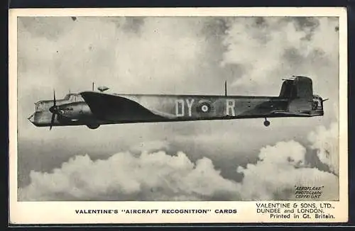 AK Dundee, Valentine & Sons Ltd., The Armstrong Whitworth Whitley V., British bomber