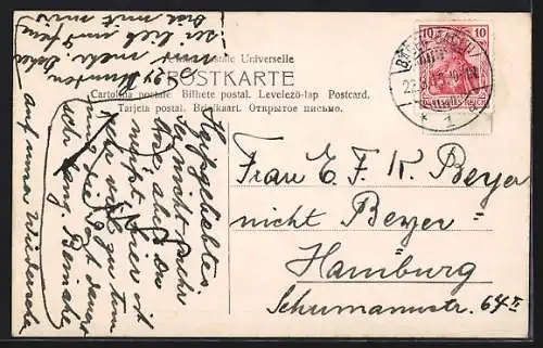 AK Ballon über einer Stadt am Fluss