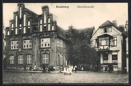 AK Rendsburg, Altstädtermarkt mit Gasthaus Wein & Porterstuben