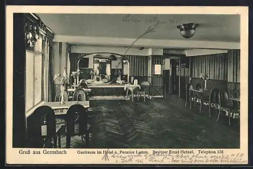 AK Gernsbach, Gastraum im Hotel u. Pension Lamm, Bes. Ernst Hetzel