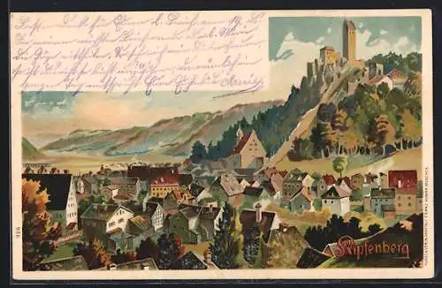 Lithographie Kipfenberg, Totalansicht der Stadt mit Burg