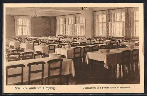 AK Droyssig, Staatliche Anstalten, Oberlyzeum u. Frauenschule, Speisesaal, Innenansicht