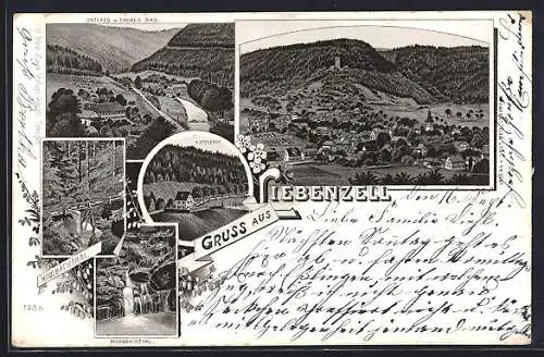 Lithographie Liebenzell, Cafehof, Kohlbachthal, Mohnbachthal, Totalansicht