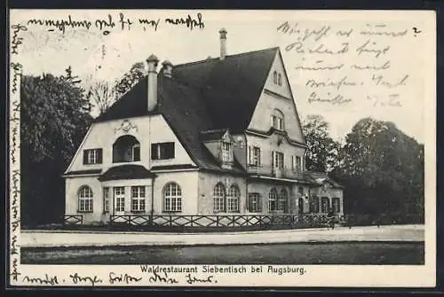 AK Augsburg, Gasthaus Waldrestaurant Siebentisch von der Strasse gesehen