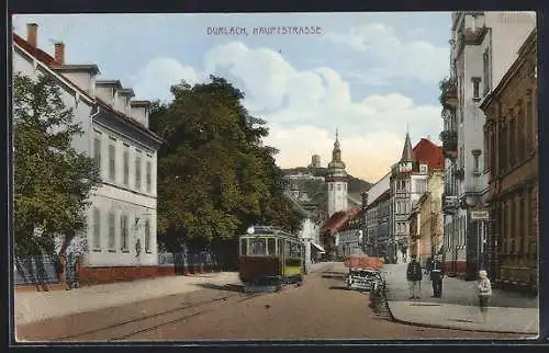 AK Durlach, Strassenbahn auf der Hauptstrasse