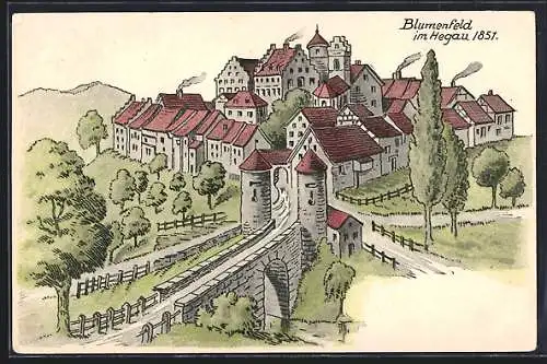 AK Blumenfeld im Hegau, Alte Ansicht vom Ort Anno 1851