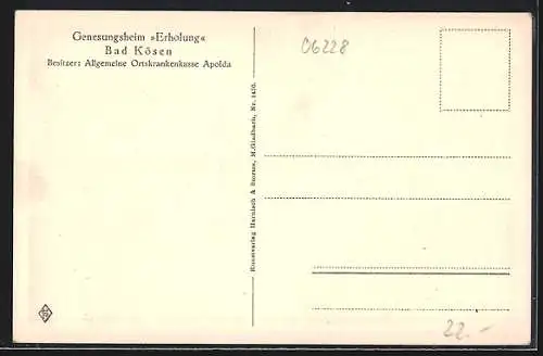 AK Bad Kösen, Genesungsheim Erholung der Allgemeinen Ortskrankenkasse Apolda, Speisesaal