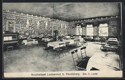 AK Rendsburg, Gasthaus Louisenlust v. C. Lücke, Muschelsaal