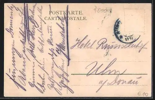 Lithographie Nürnberg, Grand Hotel v. Rudolf Lotz, Monument Hans Sachs, der Henkersteg