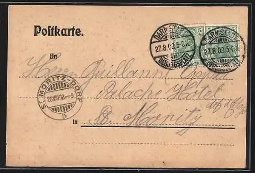 Lithographie Darmstadt, Truppenübungsplatz, Post u. Wachkommando, Barackenlager, Sicherheitsstand