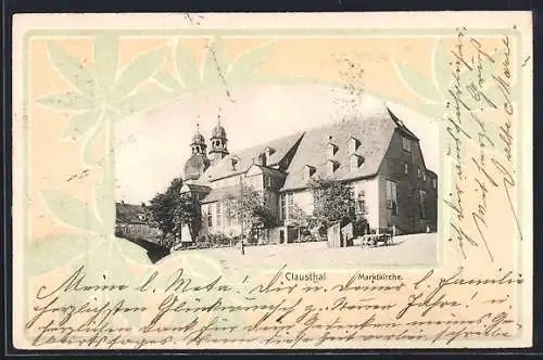 AK Clausthal, Blick auf die Marktkirche im Passepartout