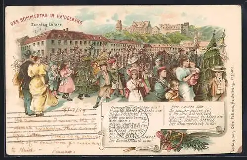 Lithographie Heidelberg, Stadtfest zum Sommertag am Sonntag Lätare