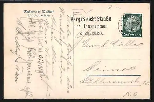 AK Hamburg, Kaffeehaus Wallhof, Speisesaal