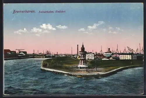 AK Bremerhaven, Einfahrt in den Kaiserhafen, Leuchtturm