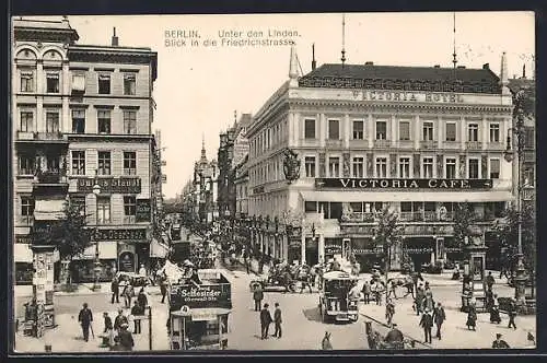 AK Berlin, Unter den Linden Ecke Friedrichstrasse, Hotel Victoria