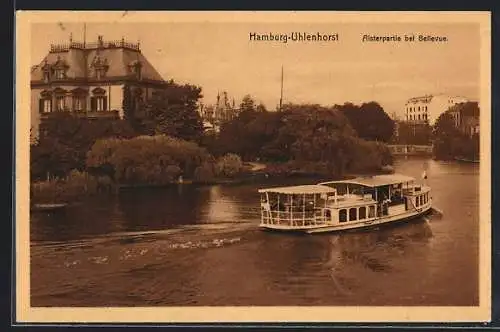 AK Hamburg-Uhlenhorst, Alsterpartie bei Bellevue, Dampfer