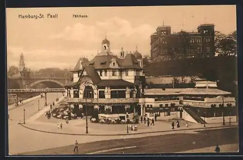 AK Hamburg-St. Pauli, Fährhaus mit Strasse und Brücke aus der Vogelschau