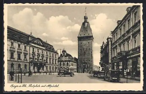 AK Speyer a. Rh., Postplatz mit Altpörtel