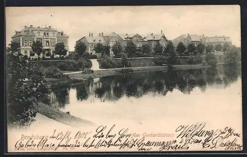 AK Rendsburg, Gerhardtsteich mit Stadtpanorama