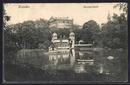 AK Dresden, Zwingerteich mit Blick auf Gebäude