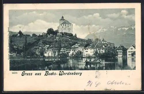 AK Buchs-Werdenberg, Ortspanorama mit Schloss vom Wasser aus