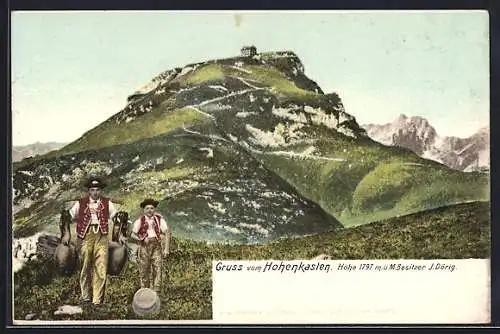 AK Hoher Kasten /Appenzell, Ortsansicht mit Hotel Hoher Kasten A. Dörig, Trachten