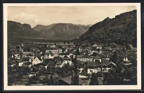 AK Ragaz, Teilansicht mit Bergpanorama aus der Vogelschau