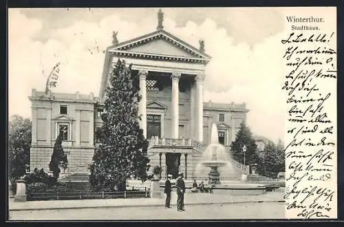 AK Winterthur, Stadthaus mit Springbrunnen