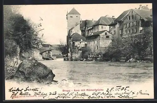 AK Brugg, Aare, Flusspartie mit Römerbrücke