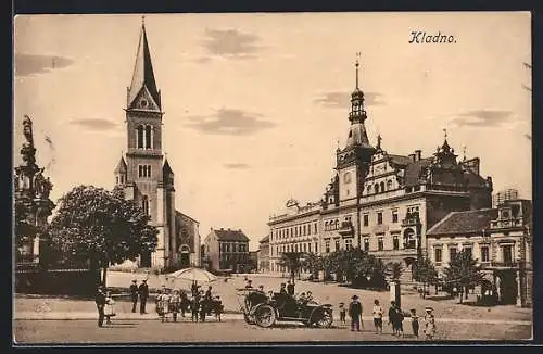 AK Kladno, Ortspartie mit Kirche u. Rathaus