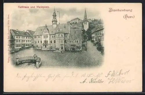 AK Blankenburg /Harz, Rathaus und Marktplatz