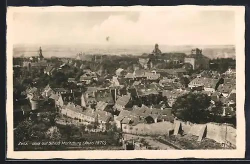 AK Zeitz, Partie an der Stadtmauer und Blick auf Schloss Moritzburg