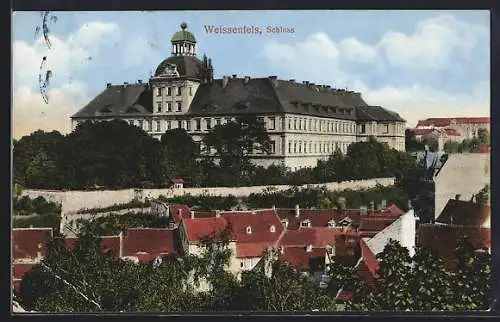 AK Weissenfels, Blick über die Dächer zum Schloss