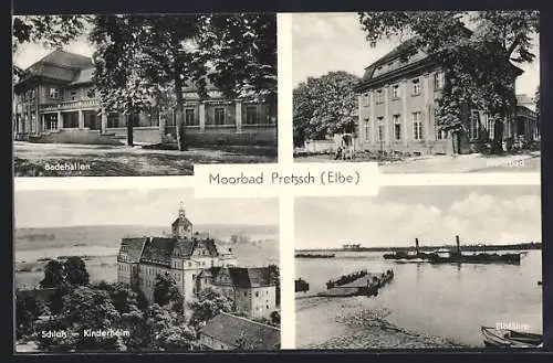 AK Pretzsch /Elbe, Badehallen, Schloss mit Kinderheim und Moorbad