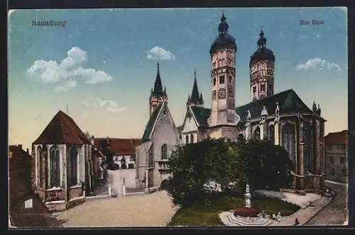 AK Naumburg a. S., Dom mit Denkmal aus der Vogelschau