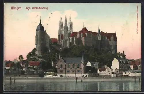 AK Meissen, Kgl. Albrechtsburg, vom Wasser gesehen