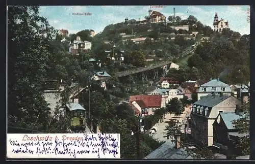 AK Dresden-Loschwitz, Ortsansicht mit Drahtseilbahn und Luisenhof