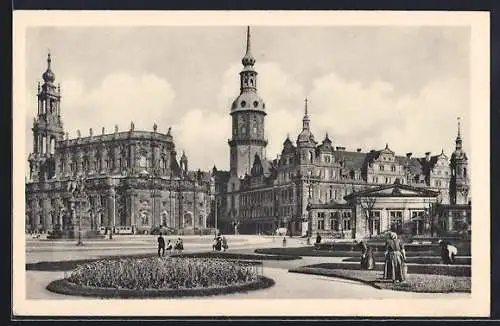 AK Dresden, Theaterplatz, Hofkirche und Schloss