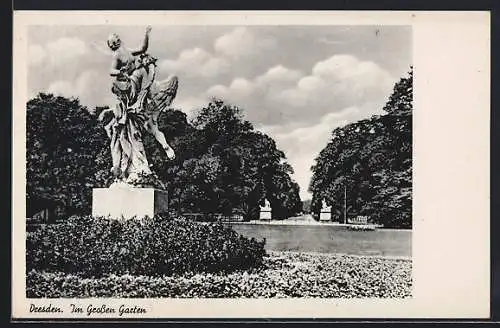 AK Dresden, Im Grossen Garten, mit Statuen