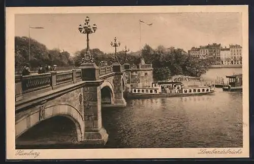 AK Hamburg-Neustadt, Lombardsbrücke mit Dampfer