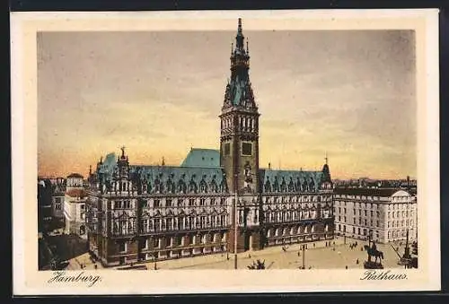 AK Hamburg, Rathaus mit Denkmal